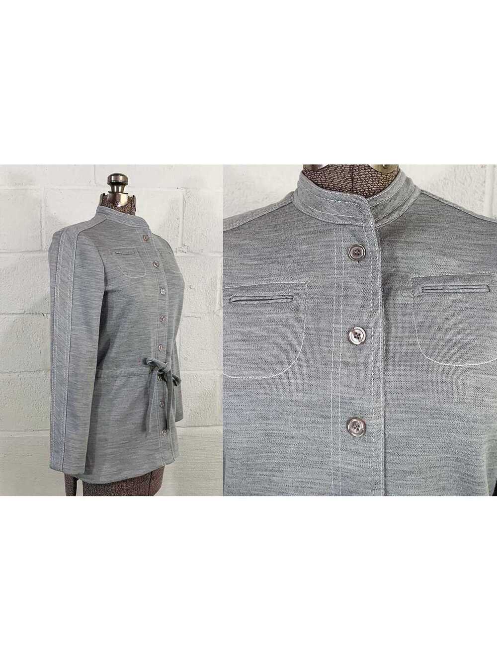 Checkaberry Gray Tunic 1970s Mod Tie Waist Top Small